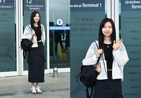 주현영, 캐주얼 무드의 꾸안꾸 공항패션 공개… 바람막이와 카고 스커트 매치